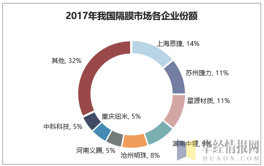 2017年我国隔膜市场各企业份额