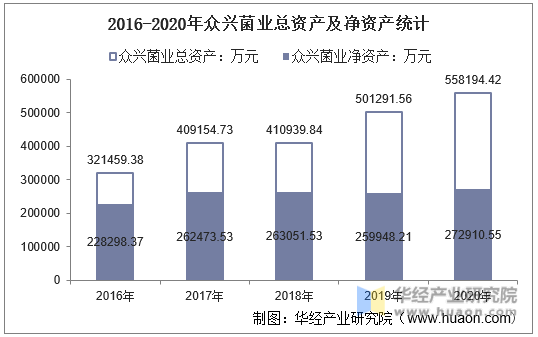 2016-2020年众兴菌业总资产及净资产统计