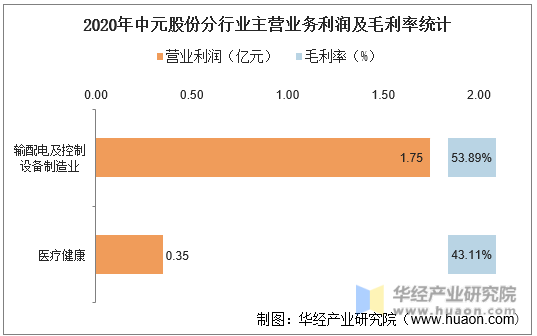 2020年中元股份分行业主营业务利润及毛利率统计