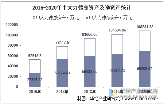 2016-2020年中大力德总资产及净资产统计