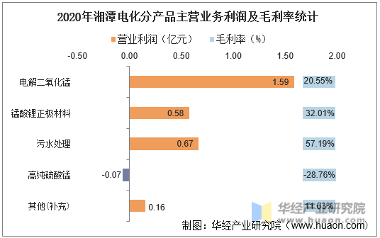 2020年湘潭电化分产品主营业务利润及毛利率统计