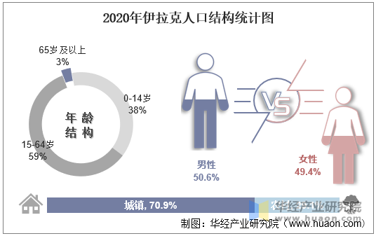 2020年伊拉克人口结构统计图