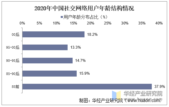 2020年中国社交网络用户年龄结构情况