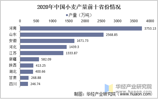2020年中国小麦产量前十省份情况