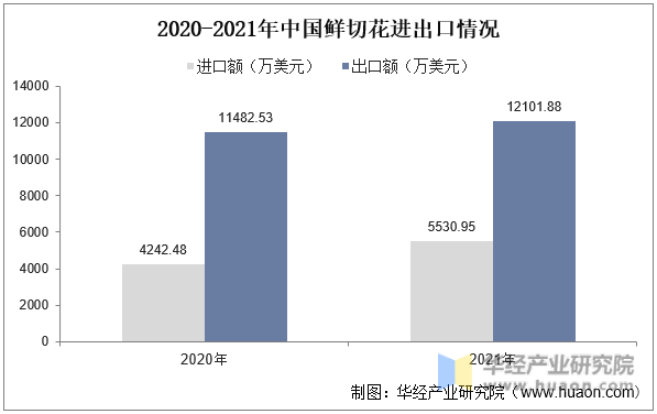 2020-2021年中国鲜切花进出口情况