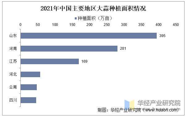 2021年中国主要地区大蒜种植面积情况
