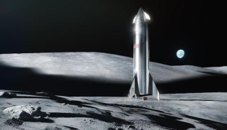 马斯克晒飞船月球着陆渲染图 不锈钢外壳闪闪发光
