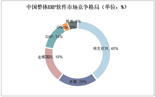 中国整体软件市场竞争格局（单位：%）