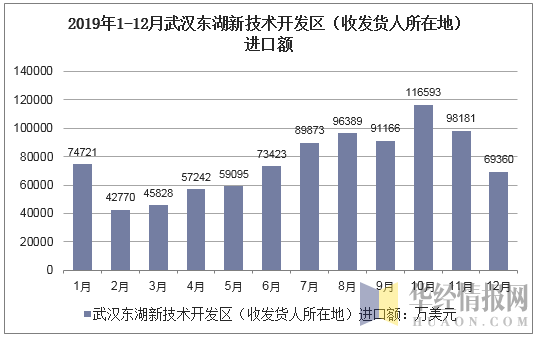 2019年1-12月武汉东湖新技术开发区（收发货人所在地）进口额