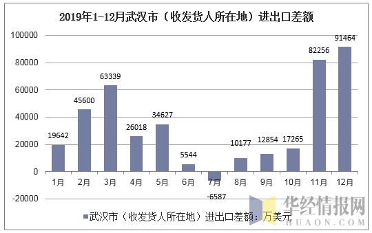 2019年1-12月武汉市（收发货人所在地）进出口差额