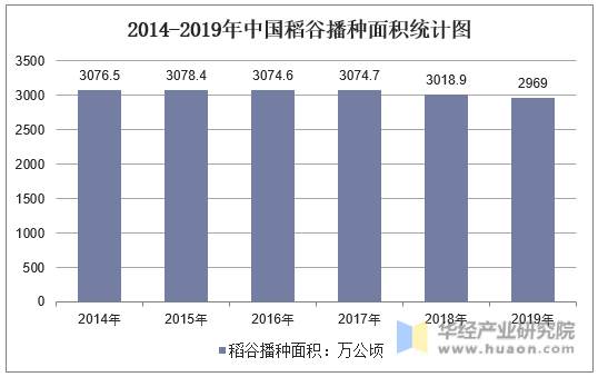 2014-2019年中国稻谷播种面积统计图