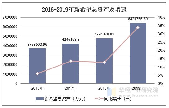 2016-2019年新希望总资产及增速