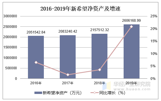 2016-2019年新希望净资产及增速