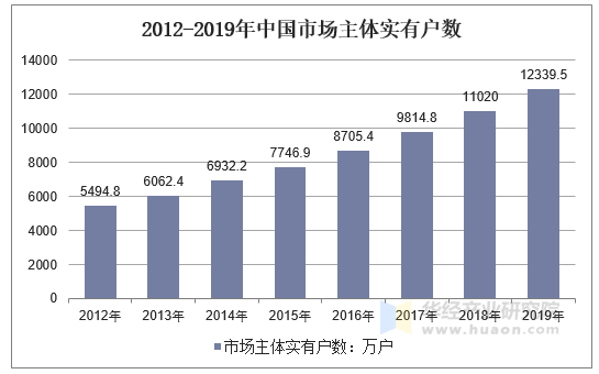 2012-2019年中国市场主体实有户数