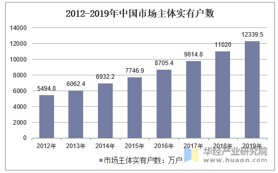 2012-2019年中国市场主体实有户数