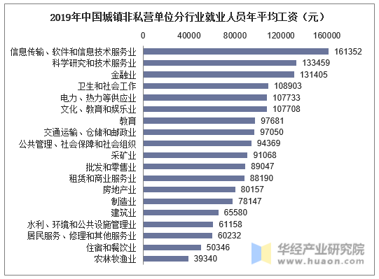 2019年中国城镇非私营单位分行业就业人员年平均工资（元）