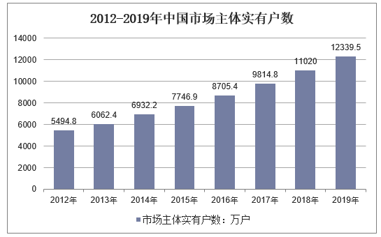 2012-2019年中国市场主体实有户数