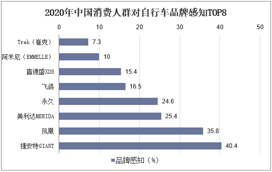 2020年中国消费人群对自行车品牌感知TOP8