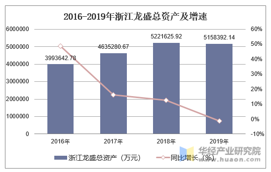2016-2019年浙江龙盛总资产及增速