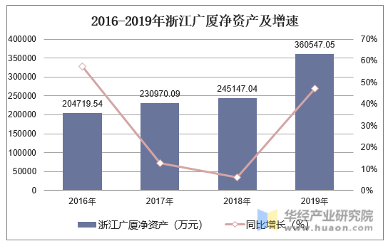 2016-2019年浙江广厦净资产及增速