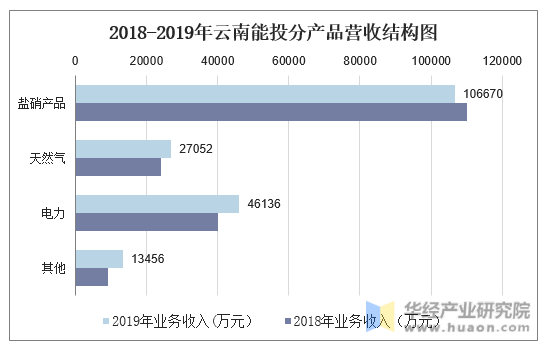 2018-2019年云南能投分产品营收结构图