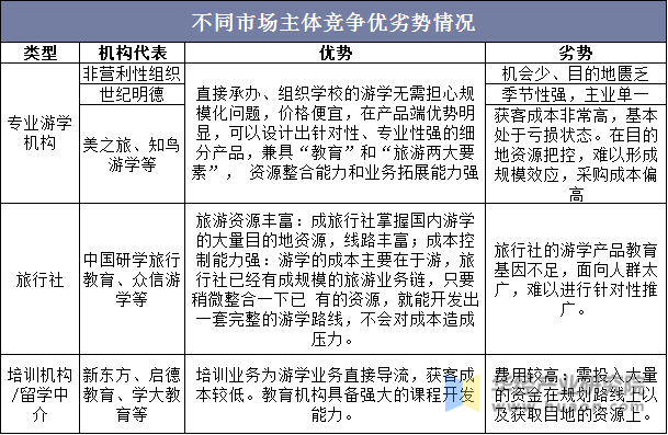 不同市场主体竞争优劣势情况