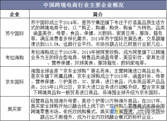 中国跨境电商行业主要企业概况