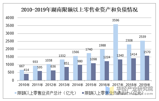 2010-2019年湖南限额以上零售业资产和负债情况