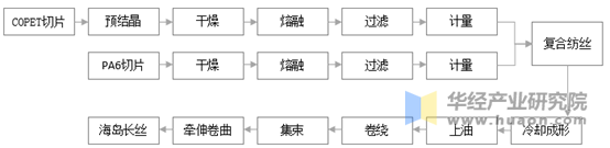 COPET/PA6海岛复合长丝生产流程图