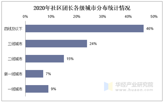 2020年社区团长各级城市分布统计情况