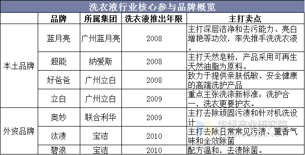 洗衣液行业核心参与品牌概览