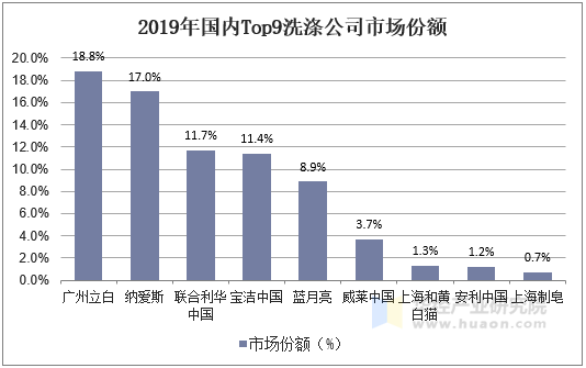 2019年国内Top9洗涤公司市场份额