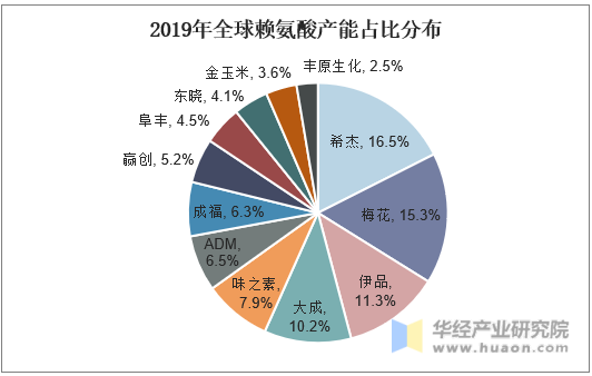 2019年全球赖氨酸产能占比分布