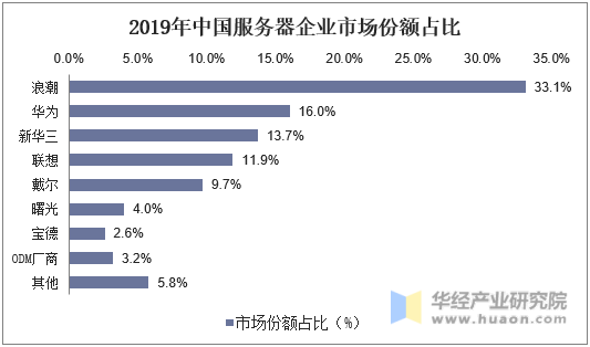 2019年中国服务器企业市场份额占比