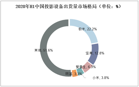 2020年H1中国投影设备出货量市场格局（单位：%）