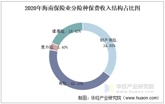 2020年海南保险业分险种保费收入结构占比图