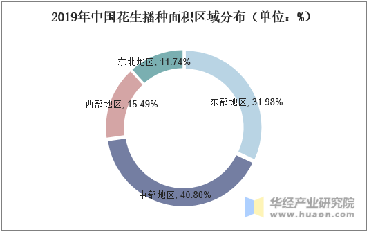 2019年中国花生播种面积区域分布（单位：%）