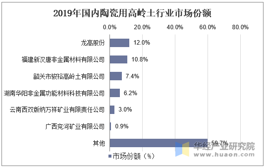 2019年国内陶瓷用高岭土行业市场份额