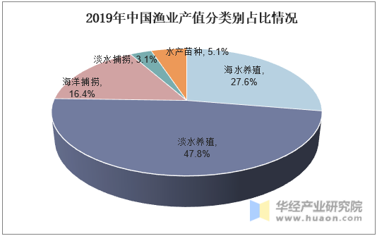 2019年中国渔业产值分类别占比情况