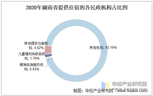 2020年湖南省提供住宿的各民政机构占比图