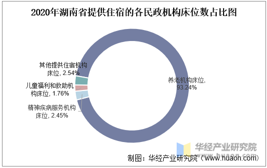2020年湖南省提供住宿的各民政机构床位数占比图