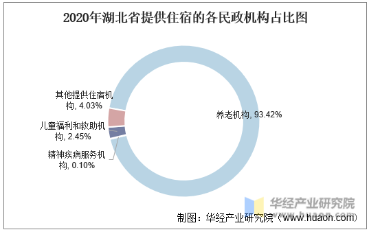 2020年湖北省提供住宿的各民政机构占比图