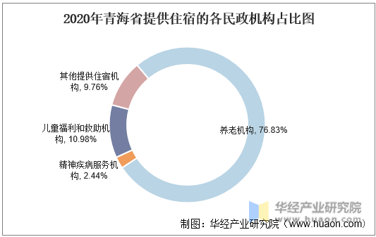2020年青海省提供住宿的各民政机构占比图