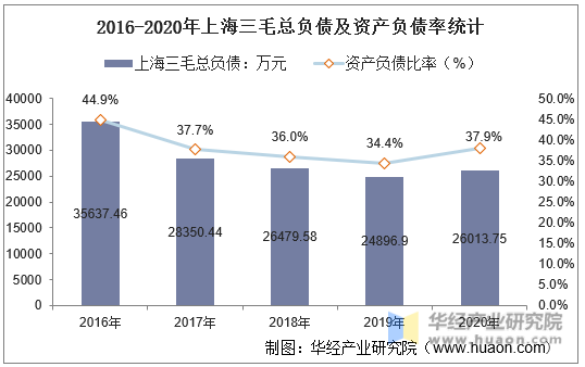 2016-2020年上海三毛总负债及资产负债率统计
