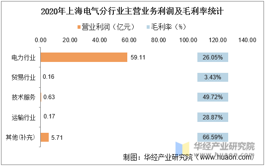 2020年上海电气分行业主营业务利润及毛利率统计