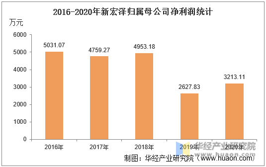 2016-2020年新宏泽归属母公司净利润统计