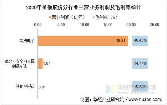 2020年星徽股份分行业主营业务利润及毛利率统计