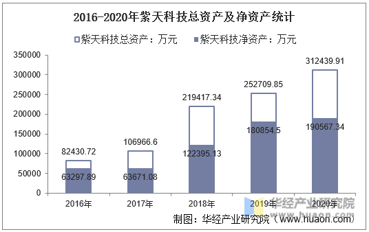 2016-2020年紫天科技总资产及净资产统计