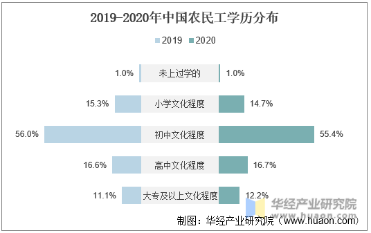 2019-2020年中国农民工学历分布