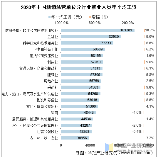 2020年中国城镇私营单位分行业就业人员年平均工资